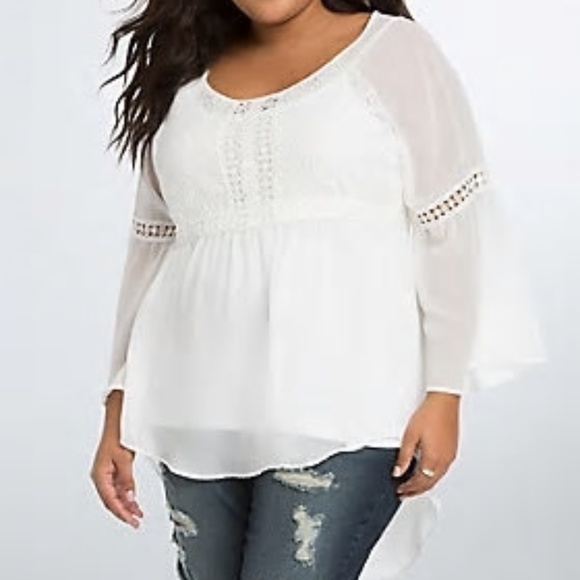 torrid Tops - Torrid BoHo Chiffon Lace Hi Low Blouse Tunic 1 1X